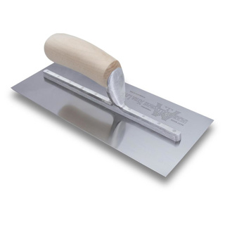 Marshalltown Stainless-Steel Finishing Trowel, 11in x 4-1/2in w/ Curved Wood Handle