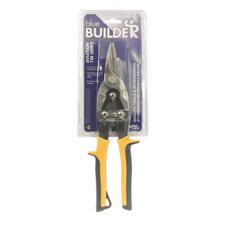 Blue Builder Aviation Snips, Straight Cut, Yellow Handle